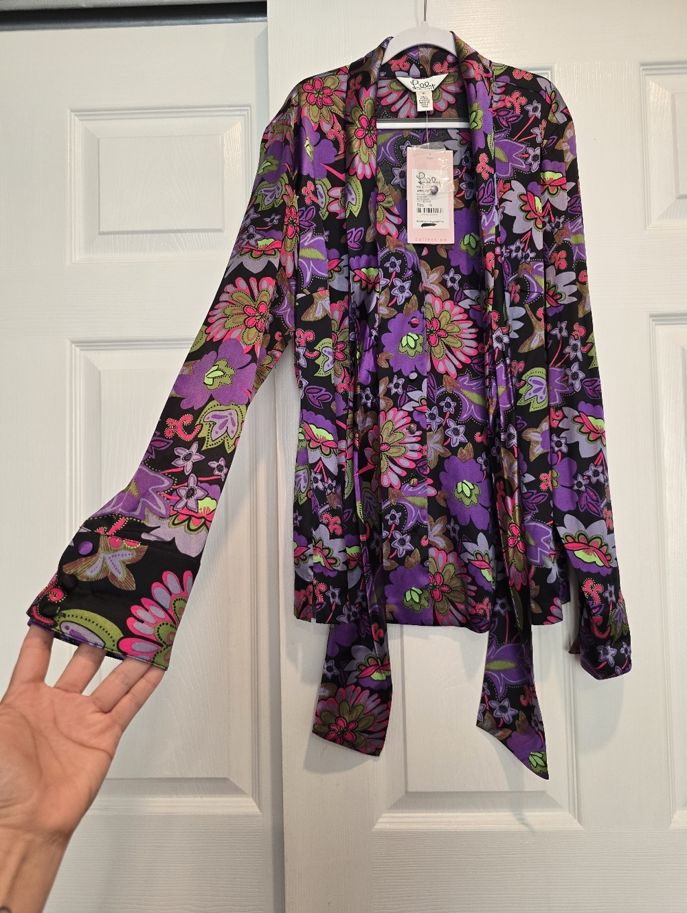 Lilly Pulitzer Purple Multi Floral Tie-Neck Blouse